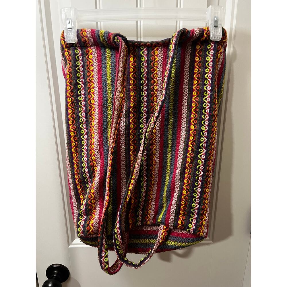 Billabong Boho Backpack Multicolor Woven Tribal Stripe Tassel Drawstring Bag - Picture 8 of 16